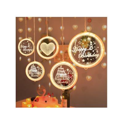 China Lighting Birthday Letter LED Room Decorated Lights Colorful Cake Candle Lights Decorative 3D Birthday Hanging Lights for sale