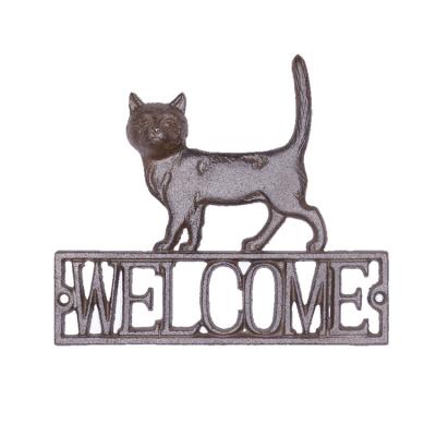 China Modern Welcome Sign Heavy Rust Cast Iron Craftsmen Style Cat Ranch Welcome Plaque Sign Rustic Home Wall Decor for sale