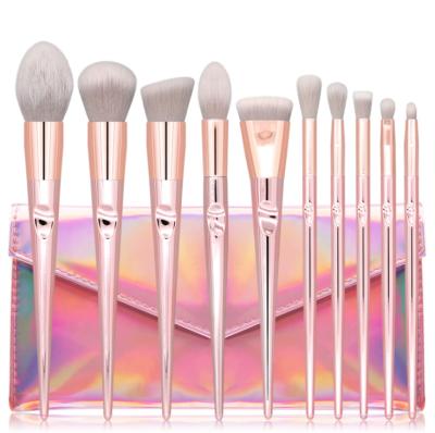 China Fan Brush Hot Selling Good Quality Pink Laser Bag Thumb Makeup Brush Set Best Beauty Tools 10pcs Eyeshadow Brushes for sale