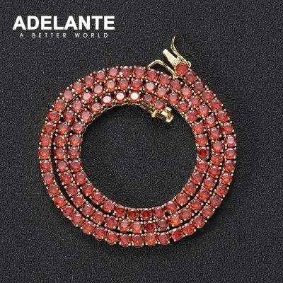 China Hiphop ADELANTE AS220029 Copper 3A Zircon Red Stone Diamond Tennis Bracelet Necklace Chain For Women Men for sale