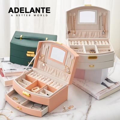 China Jewelery Packaging Wholesale Custom ADELANTE AP210002 Logo Printed Travel Leather Jewelry Storage Packaging Box Box For Women for sale