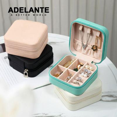 China Jewelery packaging ADELANTE AP210009 Logo Printed Luxury Travel Leather Wholesale Custom Jewelry Storage Packaging Box Box For Women for sale