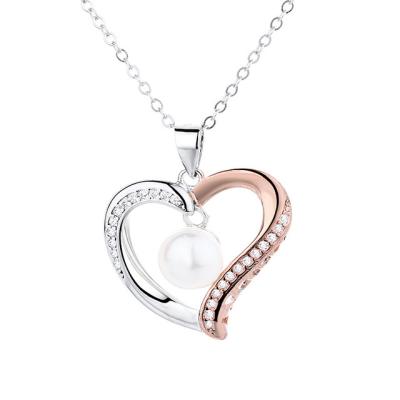 China ADELANTE Hiphop Fashion Colors 925 Sterling Silver Ladies Simple Love Pendant Heart Shaped Pearl Necklace for sale