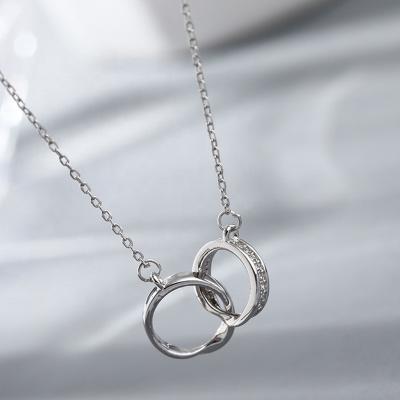 China ADELANTE New Design AN210074 FASHIONABLE Simple Style Double Ring 925 Sterling Silver Necklace for sale