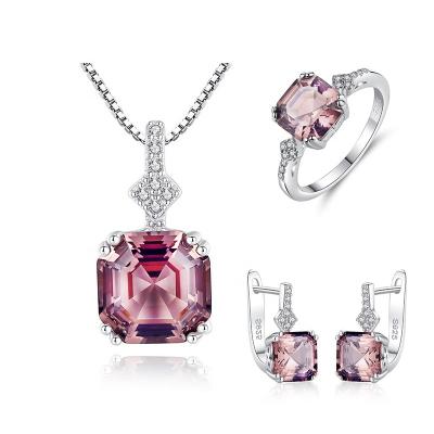 China FASHIONABLE ADELANTE AS210054 Morganite Stone 925 Sterling Silver Necklace Earring Ring Women Jewelry Sets for sale