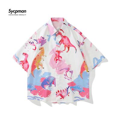 China QUICK DRY Oversized Men's Shirts Printing Plus Size American Women's Fried Street Small Dinosaur Fashion Summer Casual 2022 for sale