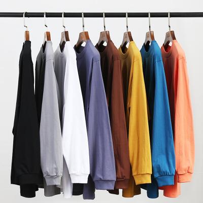 China 8.11oz Breathable 230 Grams Loose Solid Color Spring and Autumn Japanese Pure Cotton Round Neck T-Shirt Men's Long Sleeves Bottoming Shirt for sale