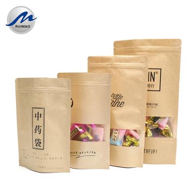 China China Manufacture Kraft Paper Moisture Proof Resealable Zipper Bags Food Grade Stand Up Pouch With Window for sale