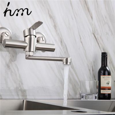 China Simple Way Wall Mounted Rotating Swept Modern Metered Taps Hot And Cold Water Mixer Tap Kitchen Faucet for sale