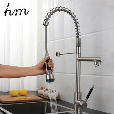 China Other Commercial Style Brushed Nickel 304 Satin Steel Pull Out Hot Cold Water Faucet Hotel Kitchen Faucet for sale