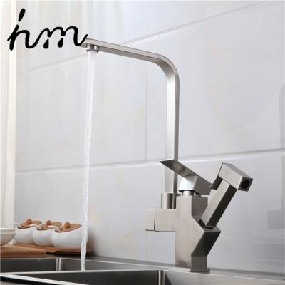 China 304 Stainless Steel Ceramic Two Way Metered Faucets Pull Out Square Hot Cold Water Mixer Kitchen Faucet With Sprayer for sale