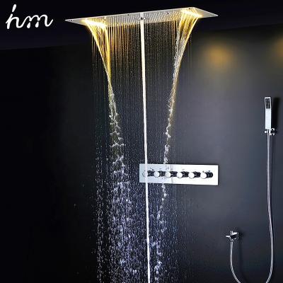 China With S.M. Ceiling Sliding Bar Bath Shower Faucets Stainless Luxury Mounted Waterfall Hand Shower Mist Fashion Shower Set for sale