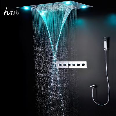 China With Diverter S.M. 5 Functions Thermostatic Chrome Shower Set Ceiling Mounted Spa Luxury Shower Head Led Light for sale