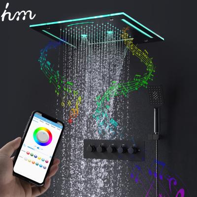 China With S.M. Stainless Steel Square Bluetooth Music Shower Kit Bathroom Led Display Rain Shower Faucet Set Large Rainfall Spa for sale