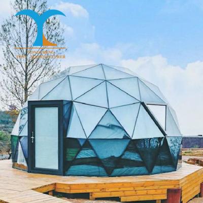 China Diagonal tie type glamping geodesic tent Hou prefab 4 season color glass igloo dome tents lodge hotel tent outdoor glass dome camping resort tent for sale