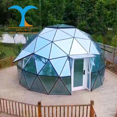 China Diagonal tie type glamping geodesic tent Hou prefab 4 season color glass igloo dome tents lodge hotel tent outdoor glass dome camping resort tent for sale