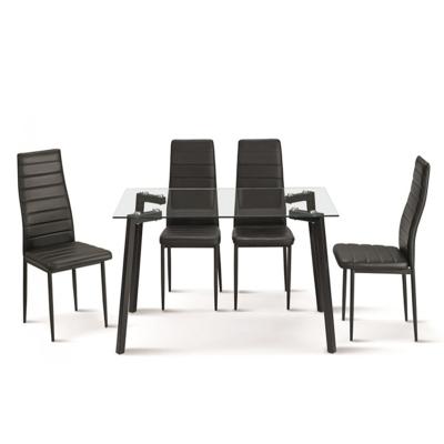 China Other Cheap Modern Home Kitchen Long Tempered Glass Top Luxury Black Dining Table Set 6 Chairs Furniture Dining Room Sets for sale