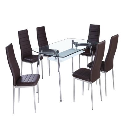 China Other Cheap Modern Home Kitchen Long Tempered Glass Top Luxury Black Dining Table Set 6 Chairs Furniture Dining Room Sets for sale