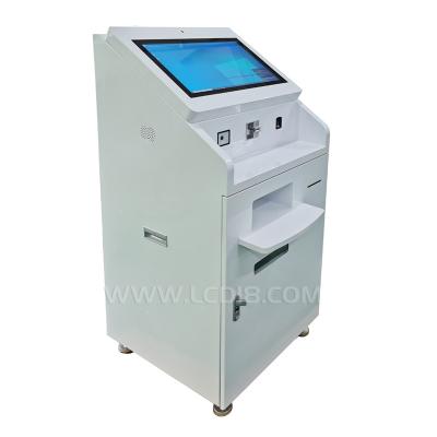 China 21.5inch bank touch screen self service kiosk with 5MP camera A4 printer QR scanner finger printer 80mm thermal printer for sale