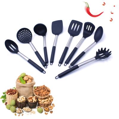 China Sustainable Hot Selling 8pcs Heat Resistance Silicone Utensil Cooking Set Kitchen Accessories With Stainless Steel Handle for sale