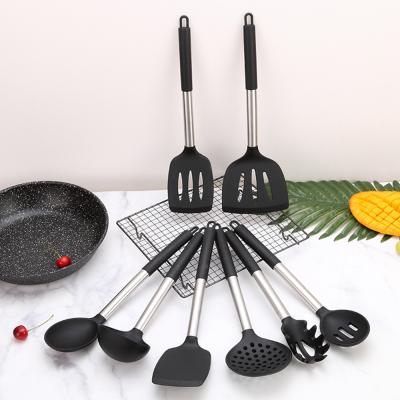 China High Quality Viable Black 8pcs Food Grade Silicone Heat Resistant Kitchen Tool Cooking Spatula Turner Spoon Utensil Set for sale