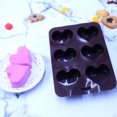 China Popular Food Grade Easily Cleaned Bakeware Factory Six Silicone Heart-Shaped Cake Pan Jelly Chocolate Candy Cake Pan Baking Molds for sale