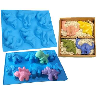 China Easily Cleaned Silicone Funny Cake Shape Dinosaur 6 Cavity Mold Baking Animal Cake Molds Fondant Chocolate Candy Molds for sale