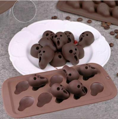 China Funny Halloween 10 Holes Skull Silicone Food Grade Candy Jello Chocolate Melt Gummy Cookies Easily Cleaned Toughen Baking Mold for sale