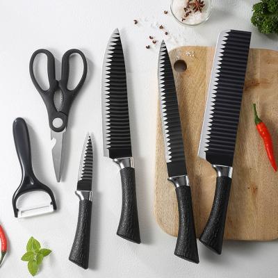 China Sustainable Deluxe Cleaver Knives 6pcs Black Non Stick Coated Blade Stainless Steel Chef Knife Set With Gift Box for sale