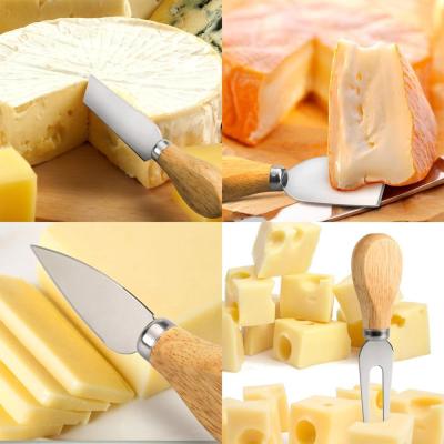 China Portable Multifunctional Viable 100% Natural Wooden Board Round Cheese 4 Pieces Cheese Knife Stainless Steel Set With Gift Box for sale