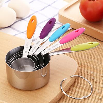 China Viable Multi-capacity 10 Pcs 201&304 Stainless Steel Kitchen Measuring Cups And Spoons Set With Non-slip Silicone Handle for sale