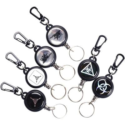 China Deyi Badge Reel Heavy Duty Retractable Keychain With All Metal Carabiner Key Ring Fishing Cycling Hiking for sale