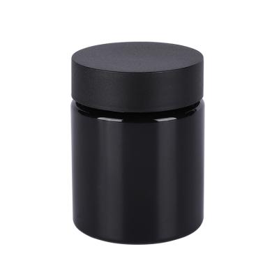 China New Style 150Ml Cosmetic Bottle Black Jar Child Proof Plastic Food Cream Container Mini Hemp Jars for sale