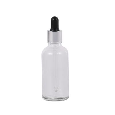 China Top 50ml Personal Care All Size Essential Oil Bottles Clear Glass Dropper Bottle With Black Rubber Head for sale