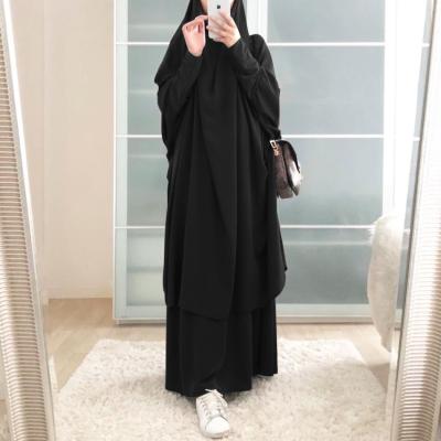 China Polyester 2 Piece Set Overhead Islamic Abaya Women Hijab Maxi To Border Muslim Robe Dubai Kaftan Prayer Dresses for sale