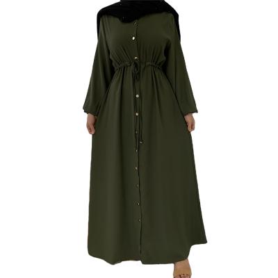 China Ramadan Dress Abaya Islamic Clothing Popular Simple Style Malaysia Turkey Polyester Gold Buttons Long Narrow Cardigan Kimono for sale