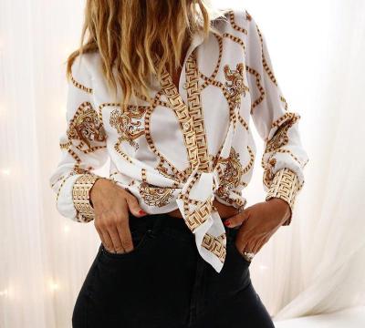 China Anti-pilling 2021 European women and new American style printed long sleeve chiffon shirts tops for sale