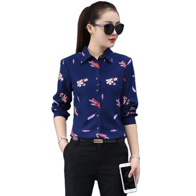 China Anti-pilling Lady Casual Elegant Chiffon Blouse Tops 2021 Autumn Sheath Long Printing Plus Size Shirts For Women for sale