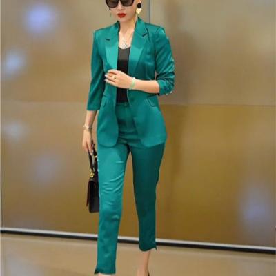 China New Ladies Anti-Wrinkle Leg Pant Suit Commuter Wear Set Korean Professional Two-Piece Wide Ankle Length Single Button Blazer for sale