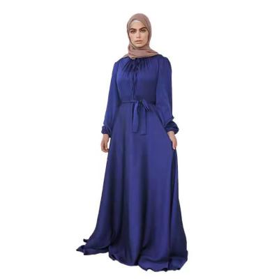 China Wholesale Empire Waist Arabic Muslim Abaya Dubai Polyester Women Long Sleeve Satin Maxi Evening Dress for sale