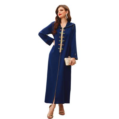 China Polyester Fashion Solid Color Women Dress Diamond Hooded Abaya Middle East Quilted Dubai Long Islamic Muslim Dress for sale