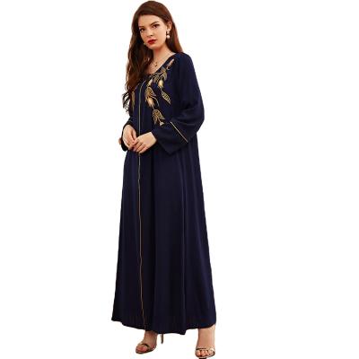 China Islamic Women Turkey Abaya Dubai Ramadan Dresses New Fashion High Quality Polyester Embroidery O-neck Muslim Clothing Dress for sale