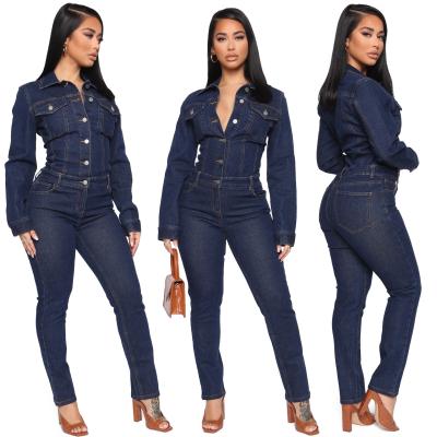 China Anti-pilling 2021 wholesale hot sale slim fit denim overalls autumn and winter fashion European lady long overalls for sale