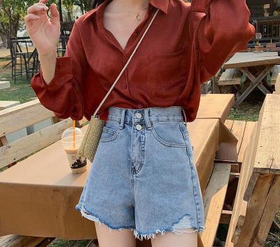 China Breathable Custom Design Womens Denim Shorts Summer Classic Blue Wide Leg High Waist Ladies Vintage Jeans Shorts for sale