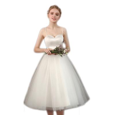 China Breathable Lace Short Wedding Dresses 2021 New Product White Camisole Satin Bridal Evening/Formal Dresses Party Women Sleeveless Sleeve for sale