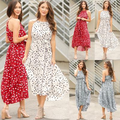 China 2021 Summer Polka Dot Print Dress Irregular Bohemian Women's Spring And Suspender Dress Anti-Static for sale