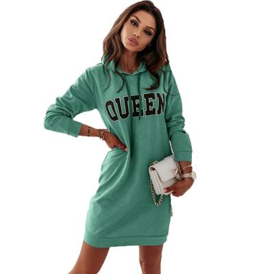 China 2021 Breathable Autumn Women Long Sleeve Plus Size Casual Dresses Ladies Letter Sports Casual Hooded Sweater Dress for sale