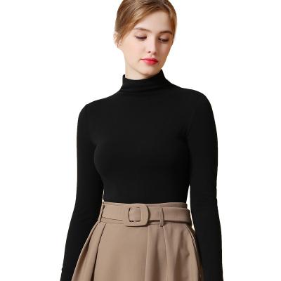 China Autumn And Winter High Quality Fashion Women Anti-wrinkle Long Sleeve Slim Fitted T-shirt Tops Turtle Neck Stretch for sale