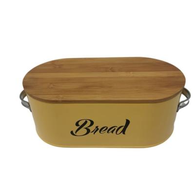 China New Sustainable Large Capacity Kitchen Food Metal Storage Box With Wooden Lid for sale