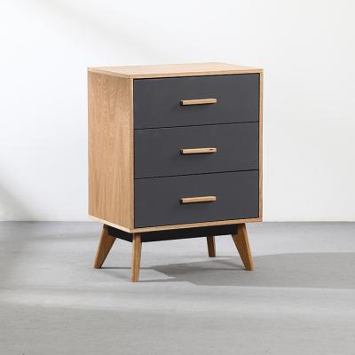 China Modern Nordic Nightstand 3 Drawers (Other) Bedroom MDF Adjustable Minimalist Luxury Panel Oak Legs Night Stand For Bedroom for sale